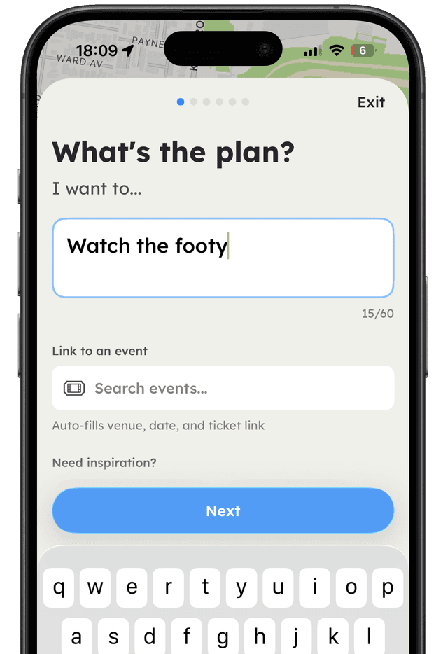 Eventi app - Watch the footy intent